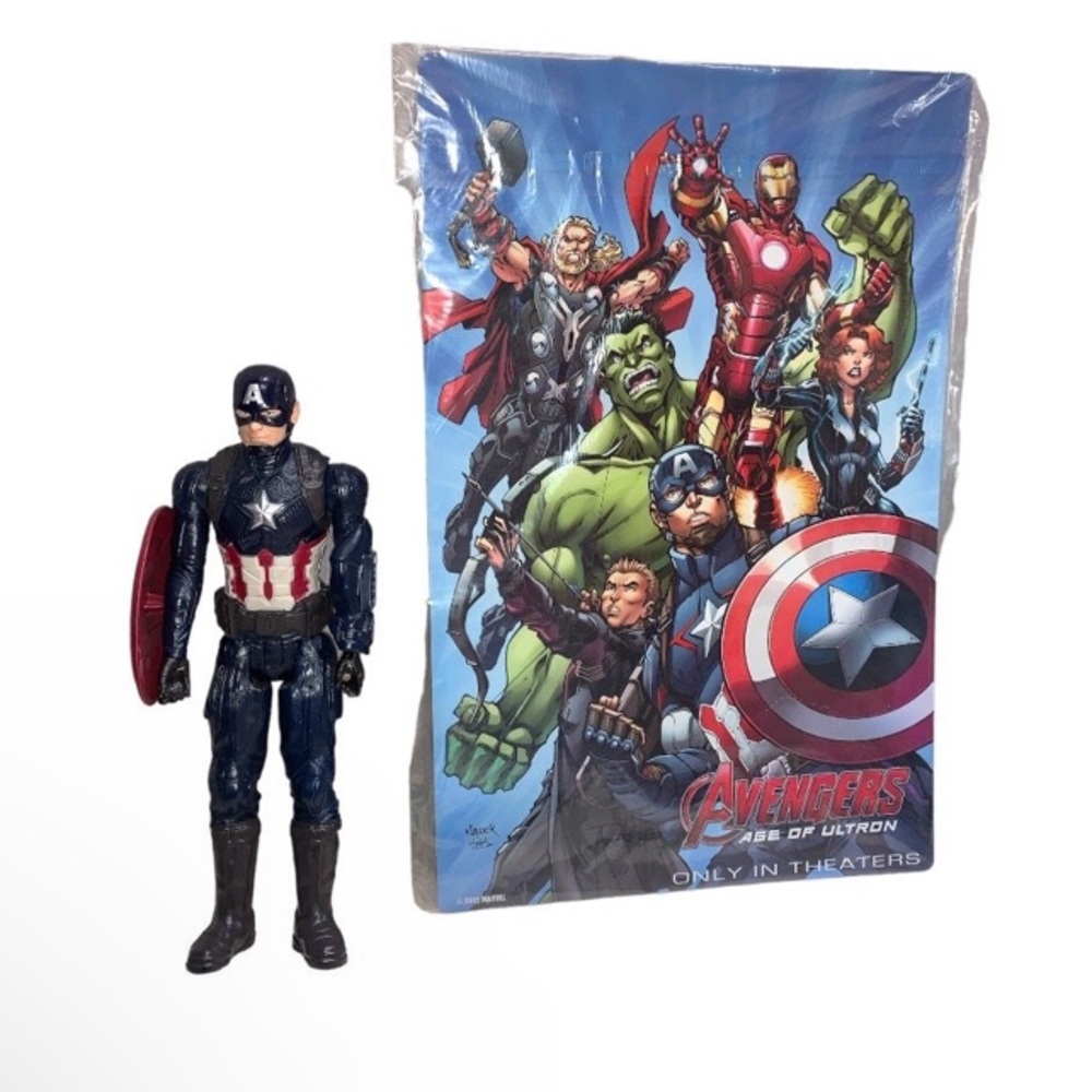 Marvel Avengers Age of Ultron 2015 poster & 12" Captain America 2018 figure